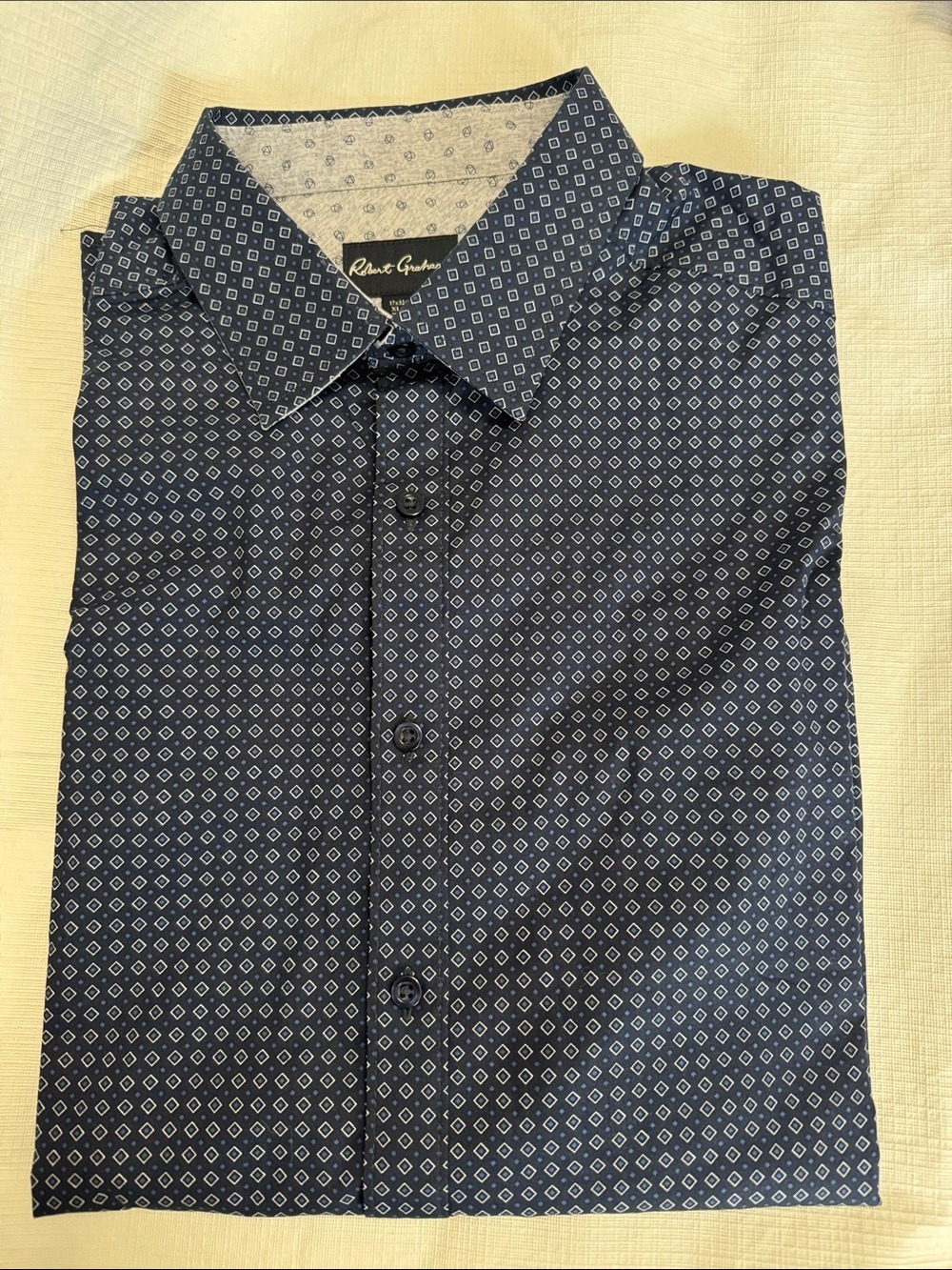 Robert Graham Navy Micro-Print Dress Shirt XL